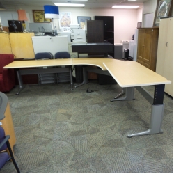 Blonde Corner Sit Stand Height Adjustable Desk, Power Adjustable